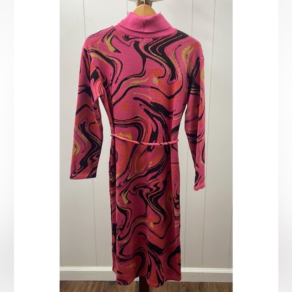 Zara Pink Jacquard Abstract Belted Midi Dress - Picture 10 of 10